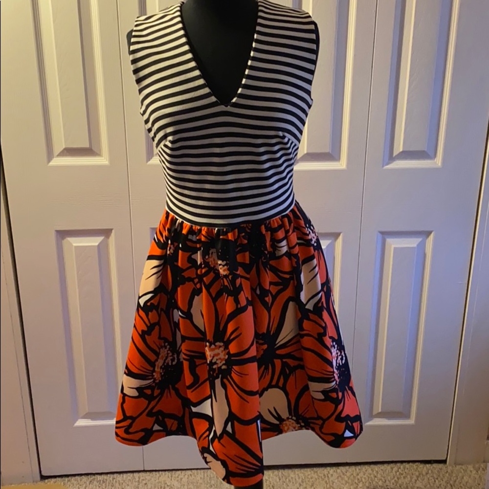 Just Taylor Print Mix Fit and Flare Dress